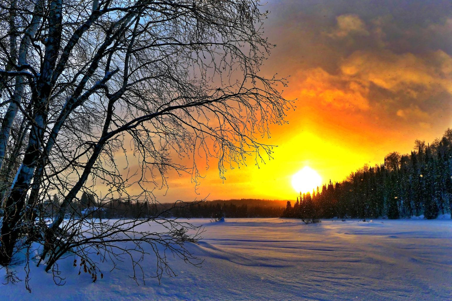 Отражение солнца зимой